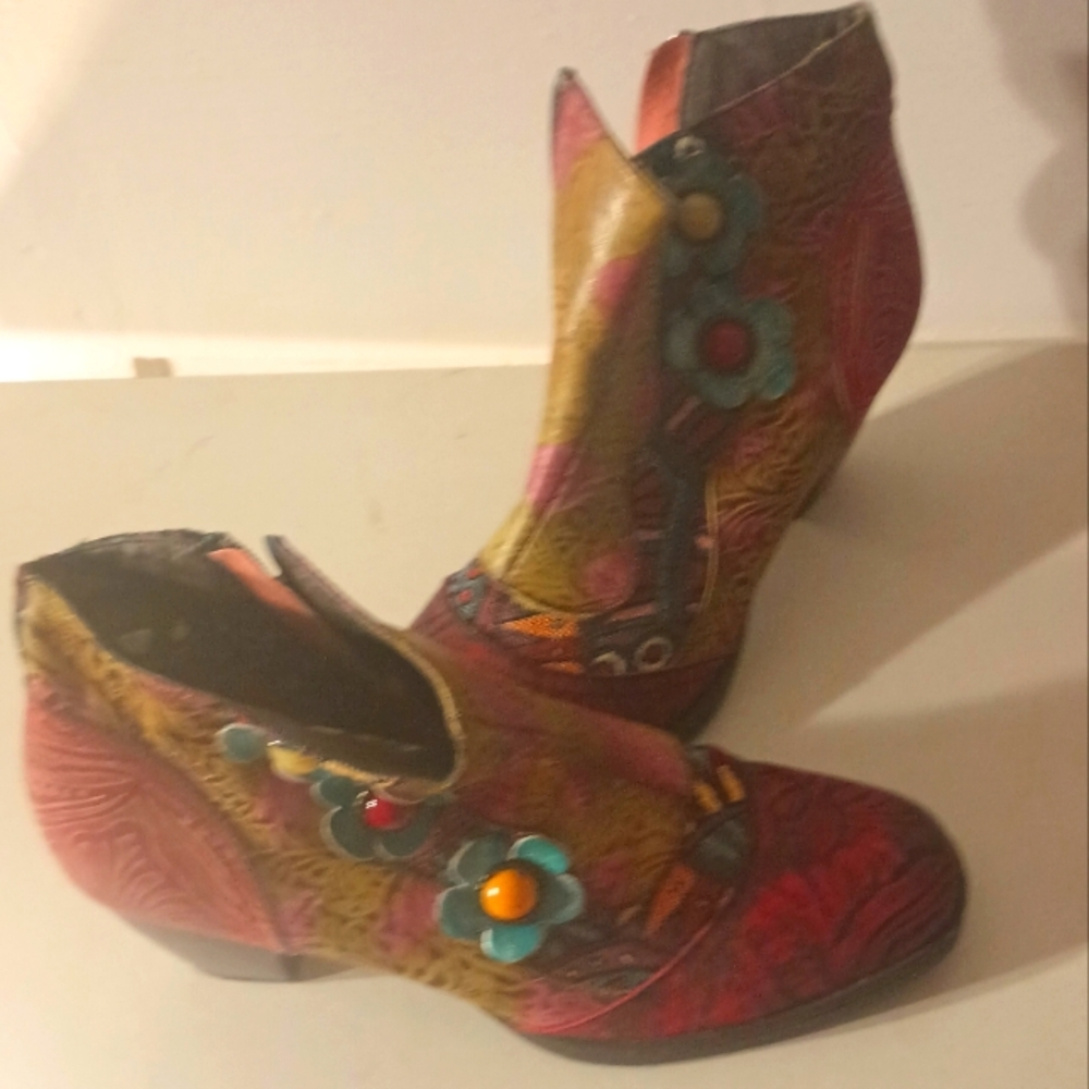 Colorful Floral Ankle Boots